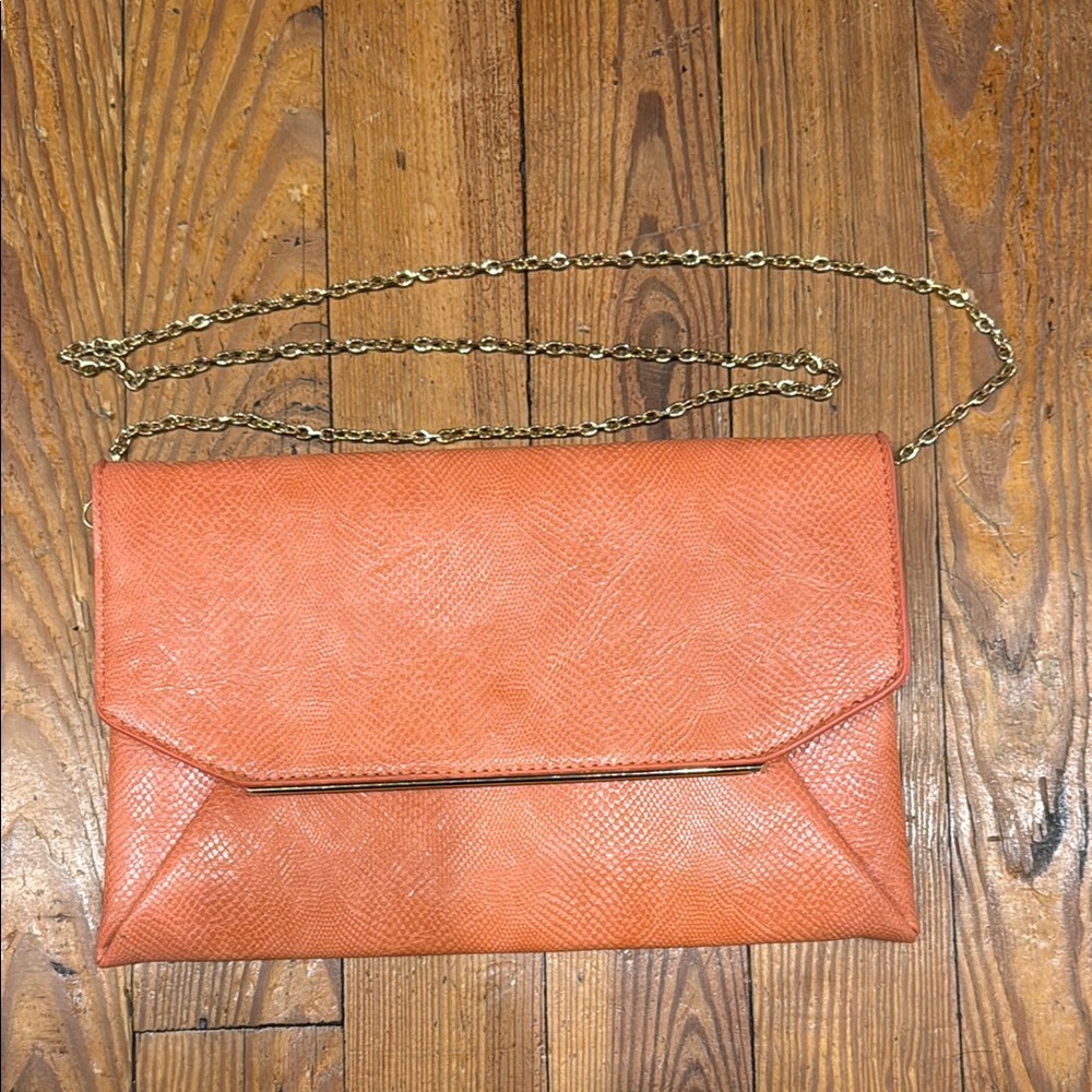 Orange Chain Strap Clutch